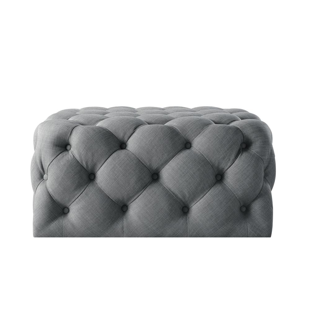 33" Light Gray Linen And Black Rolling Tufted Cocktail Ottoman. Picture 2