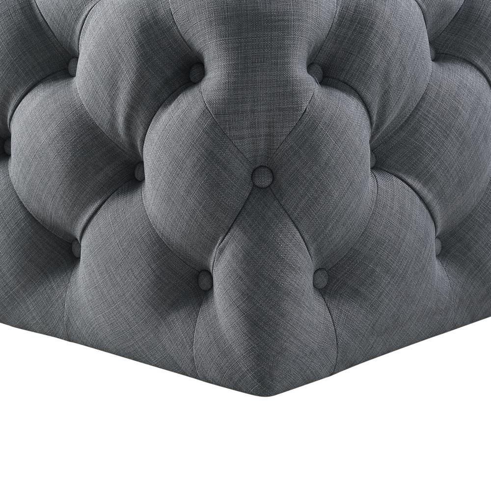 33" Light Gray Linen And Black Rolling Tufted Cocktail Ottoman. Picture 4
