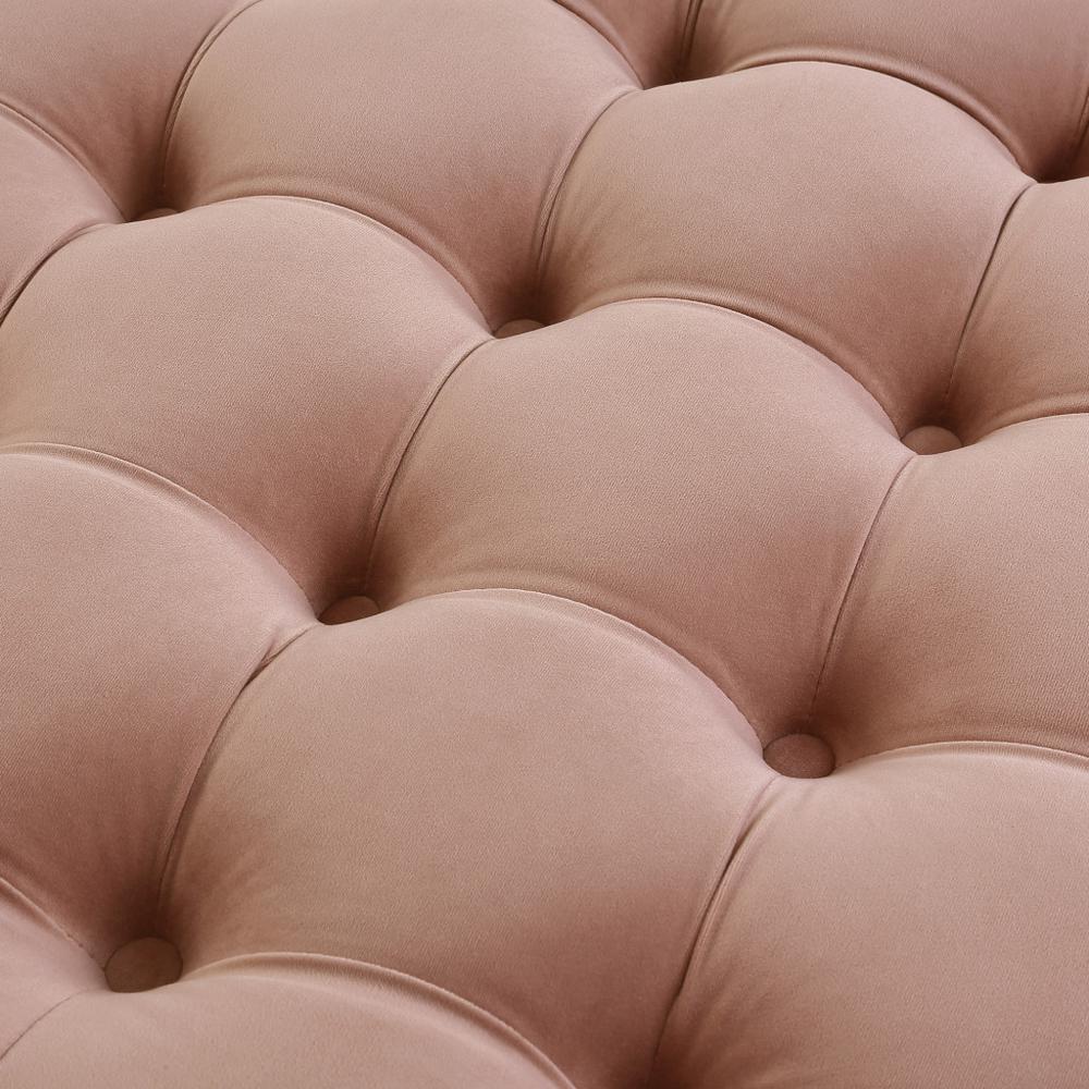 33" Blush Velvet And Black Rolling Tufted Round Cocktail Ottoman. Picture 5