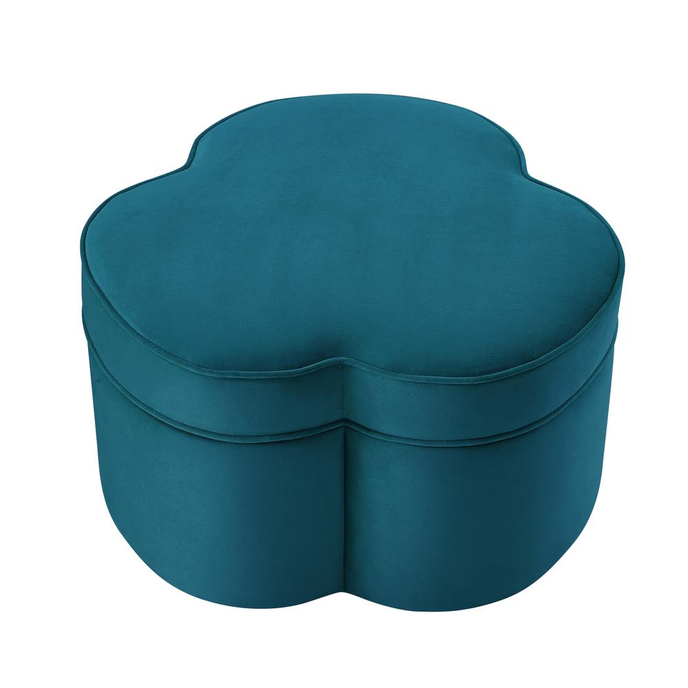 28" Teal Blue Velvet Specialty Cocktail Ottoman. Picture 1
