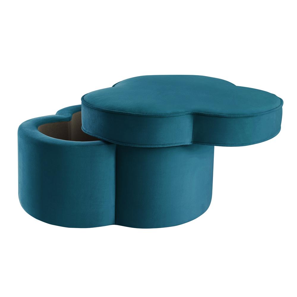28" Teal Blue Velvet Specialty Cocktail Ottoman. Picture 2