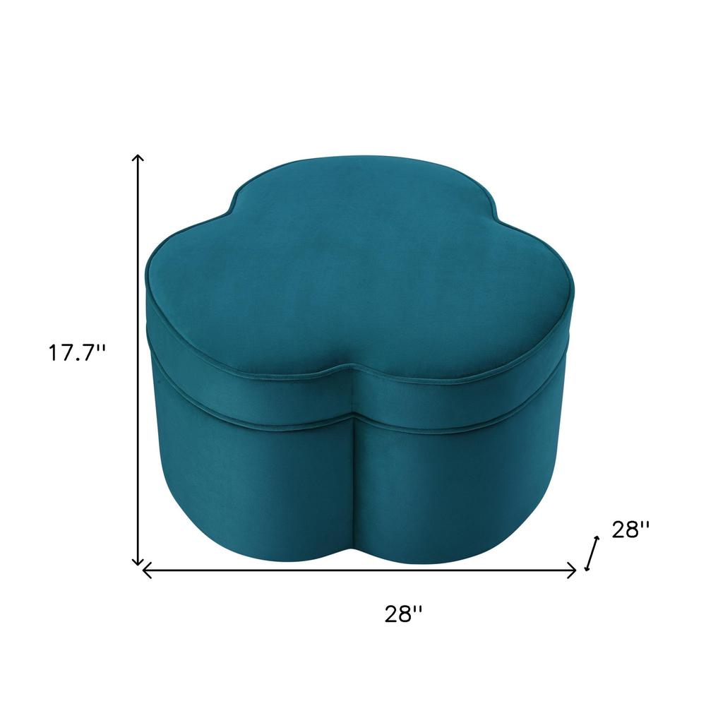 28" Teal Blue Velvet Specialty Cocktail Ottoman. Picture 5