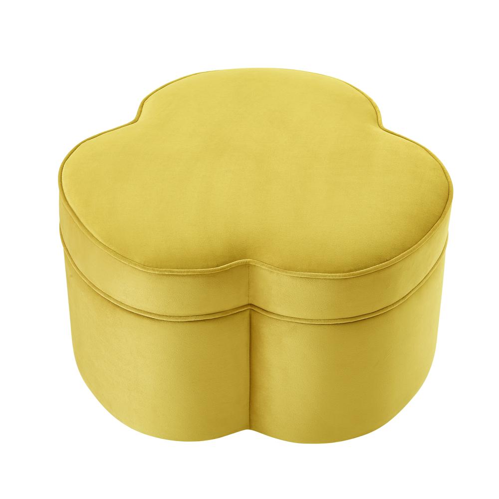 28" Yellow Velvet Specialty Cocktail Ottoman. Picture 3