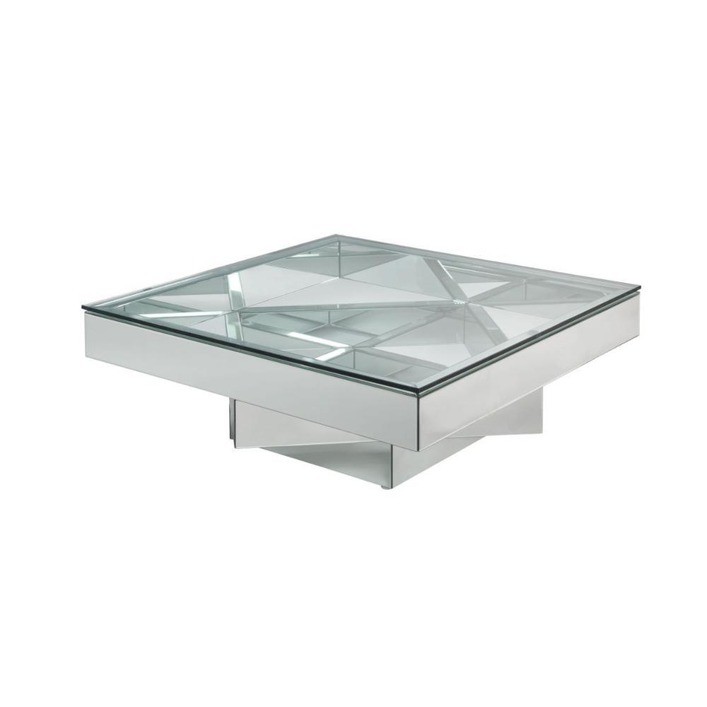 40" Silver And Clear Glass Rectangular Mirrored Coffee Table. Picture 1
