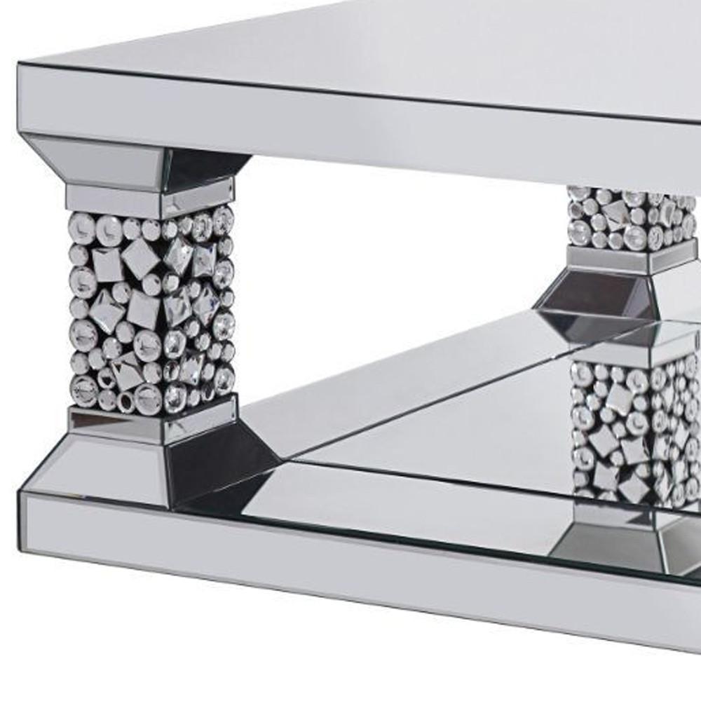 40" Silver Mirrored Square Mirrored Coffee Table. Picture 3