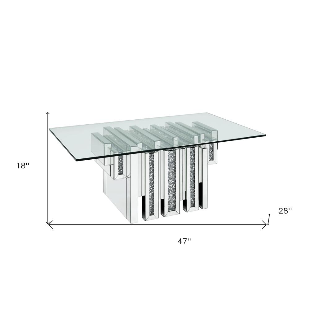 47" Mirrored, Clear Glass, Manufactured Wood Rectangular Mirrored Coffee Table. Picture 5