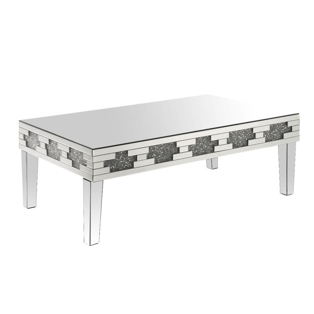48" Silver Mirrored And Manufactured Wood Rectangular Mirrored Coffee Table. Picture 1