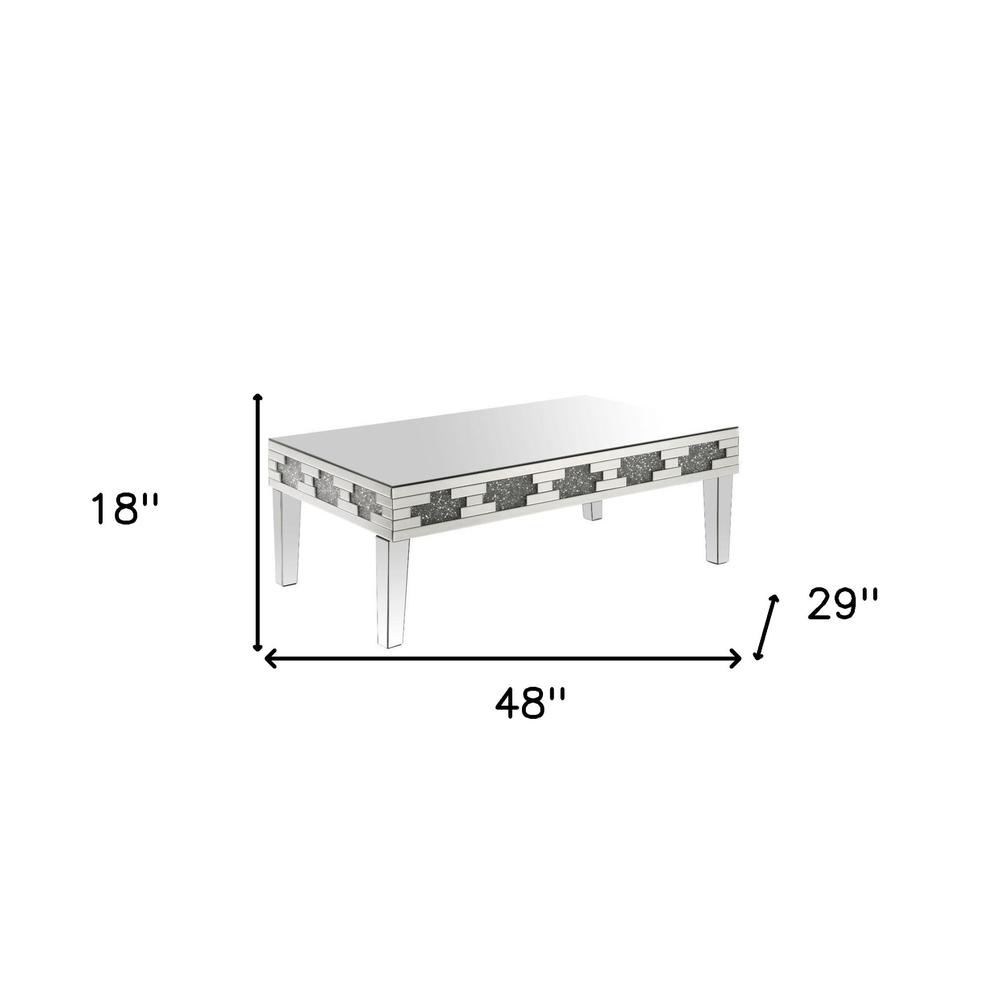48" Silver Mirrored And Manufactured Wood Rectangular Mirrored Coffee Table. Picture 5