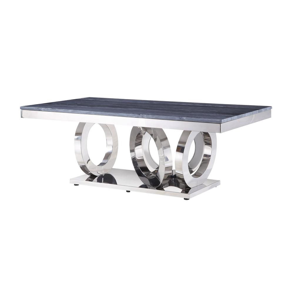 Faux Marble Artificial Marble, Stainless Steel Rectangular Mirrored Coffee Table. Picture 2
