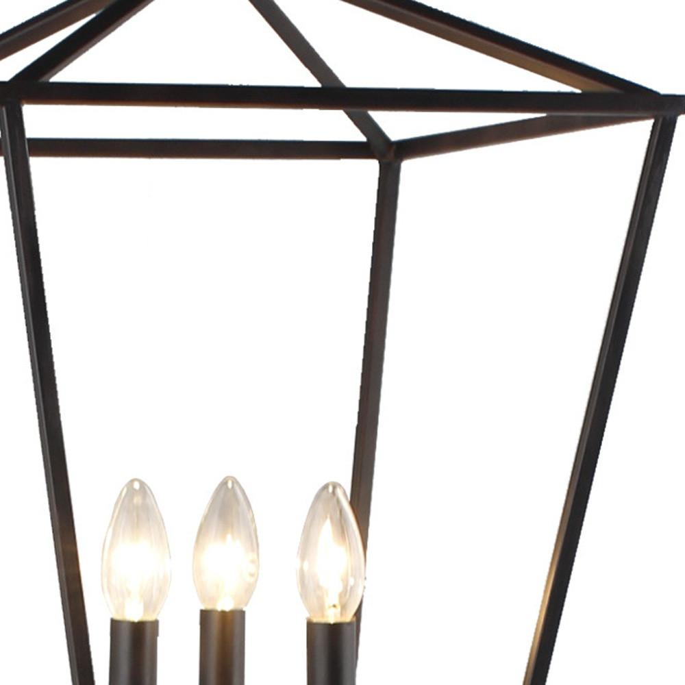 64" Black Three Light Floor Lamp With Black Geometric Shade. Picture 4