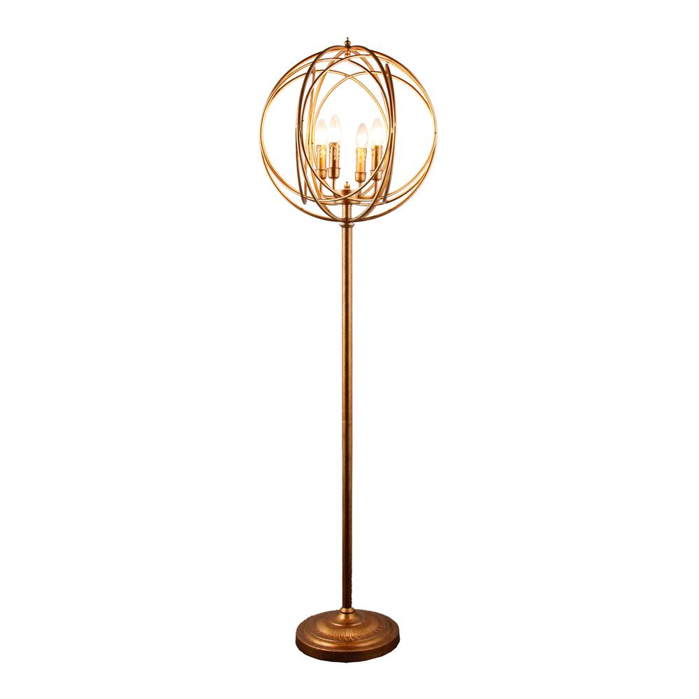 64" Gold Four Light  Floor Lamp With Modern Gold Geometric Globe Shade. Picture 1