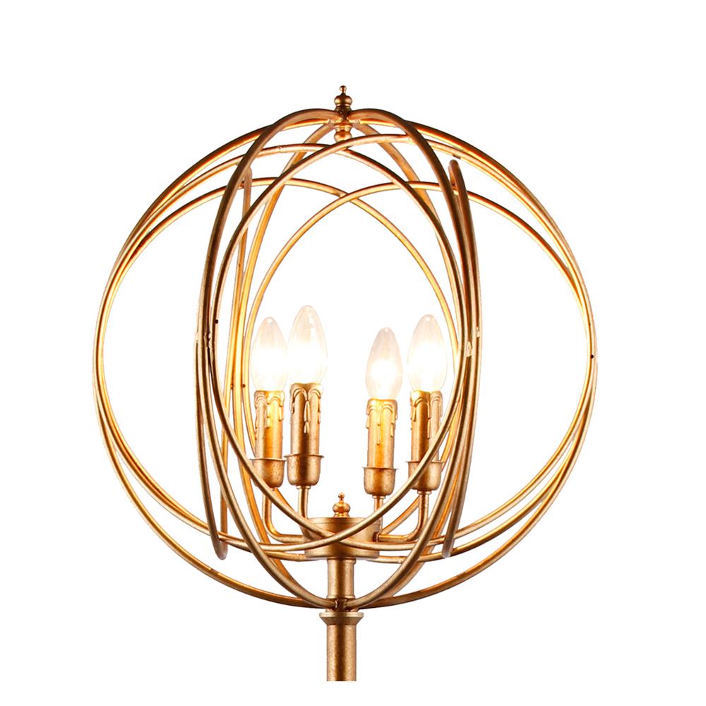 64" Gold Four Light  Floor Lamp With Modern Gold Geometric Globe Shade. Picture 3