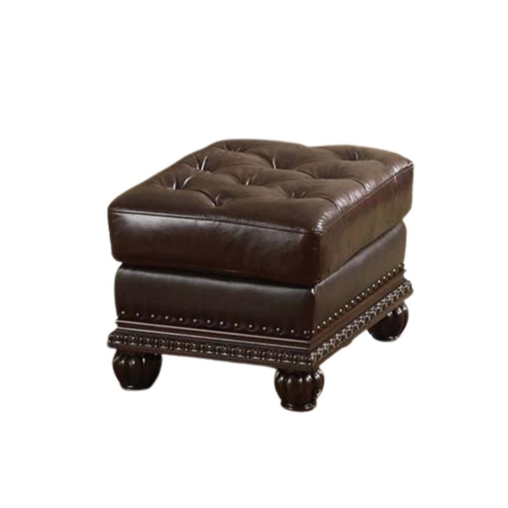 26" Brown Faux Leather Tufted Ottoman. Picture 1