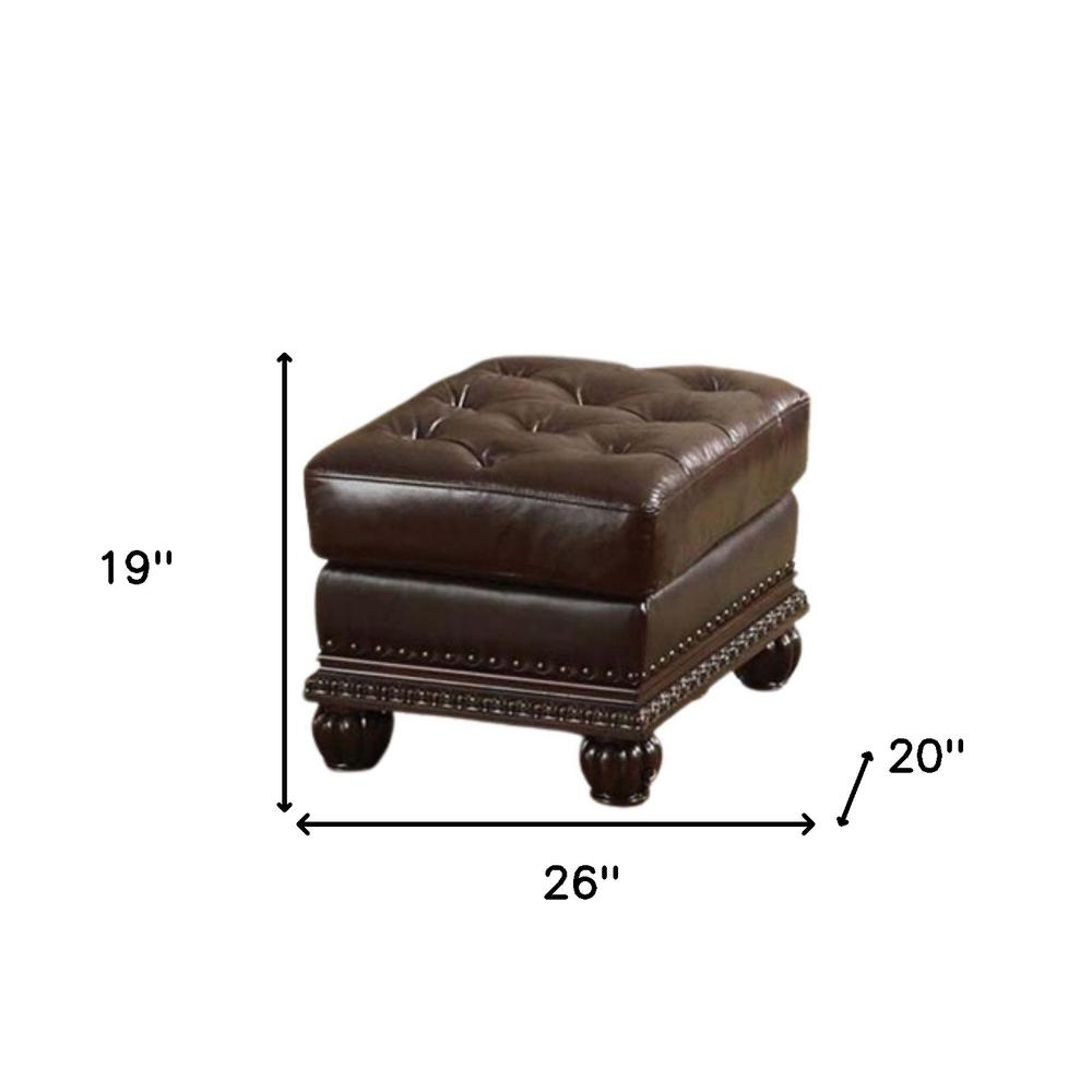 26" Brown Faux Leather Tufted Ottoman. Picture 5