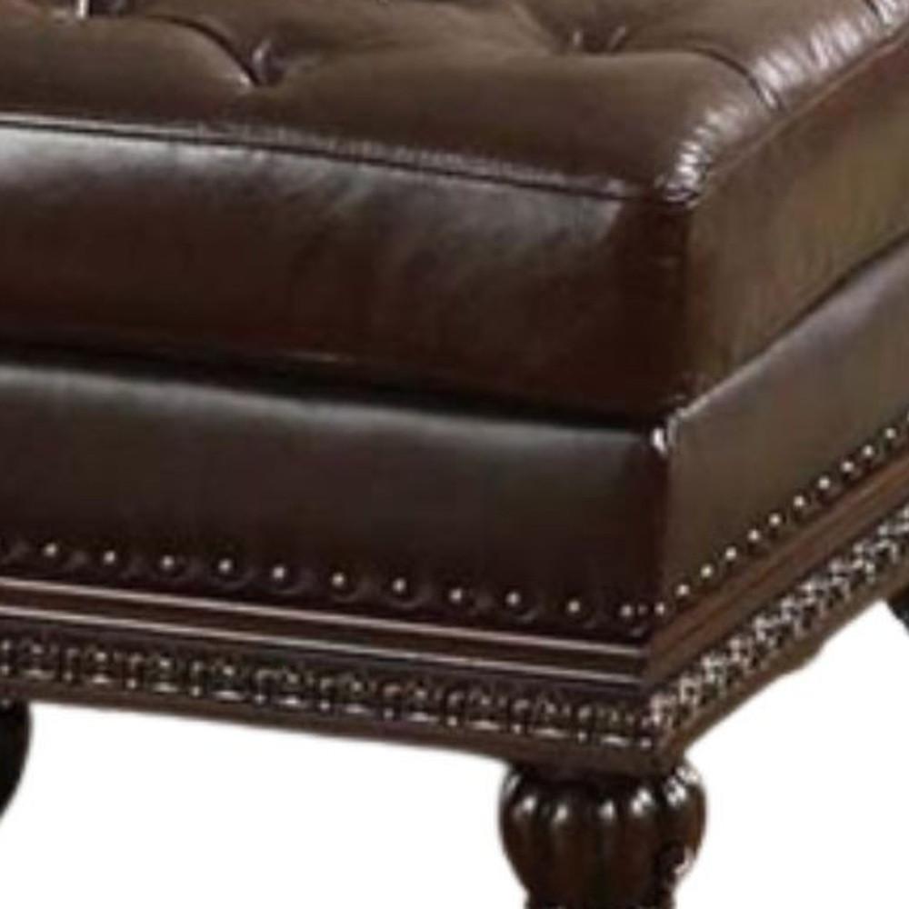 26" Brown Faux Leather Tufted Ottoman. Picture 3