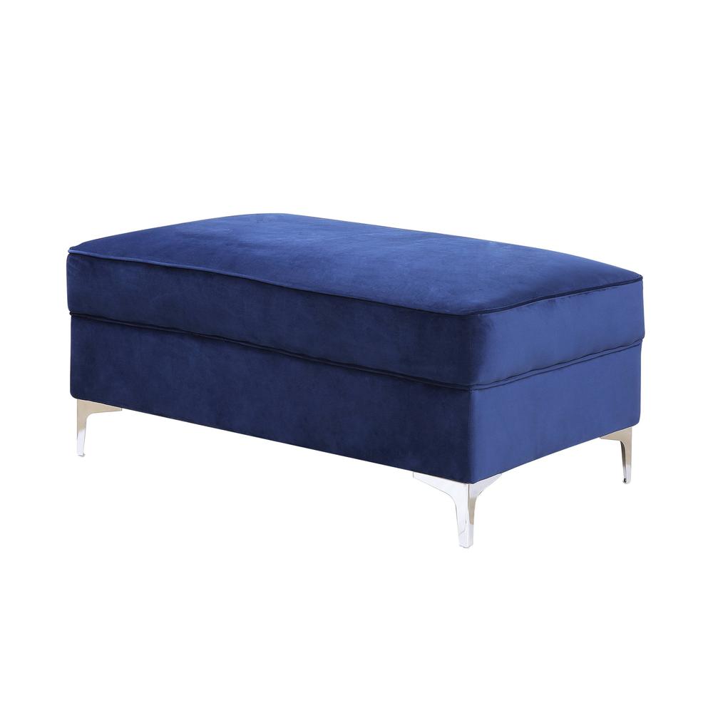 45" Blue Velvet And Silver Ottoman. Picture 1