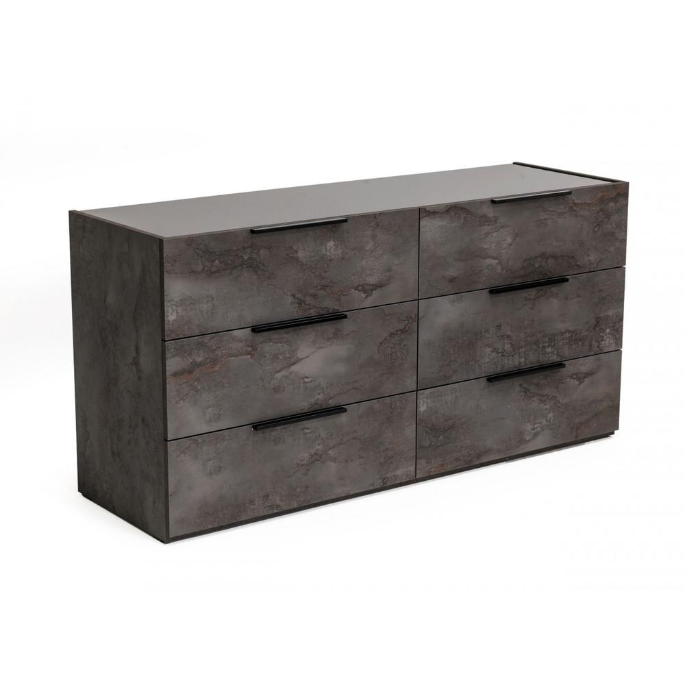 61" Grey Faux Marble Solid Manufactured Wood Six Drawer Double Dresser. Picture 1