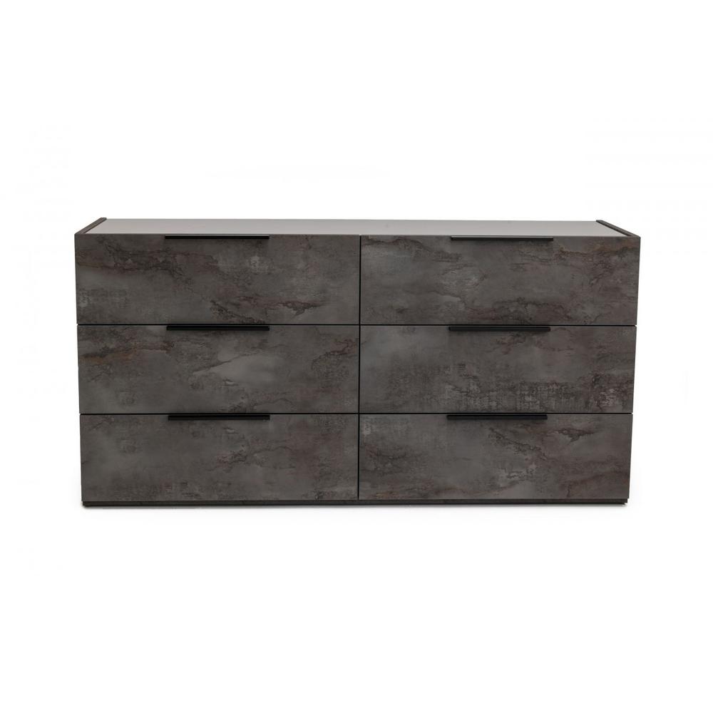 61" Grey Faux Marble Solid Manufactured Wood Six Drawer Double Dresser. Picture 2
