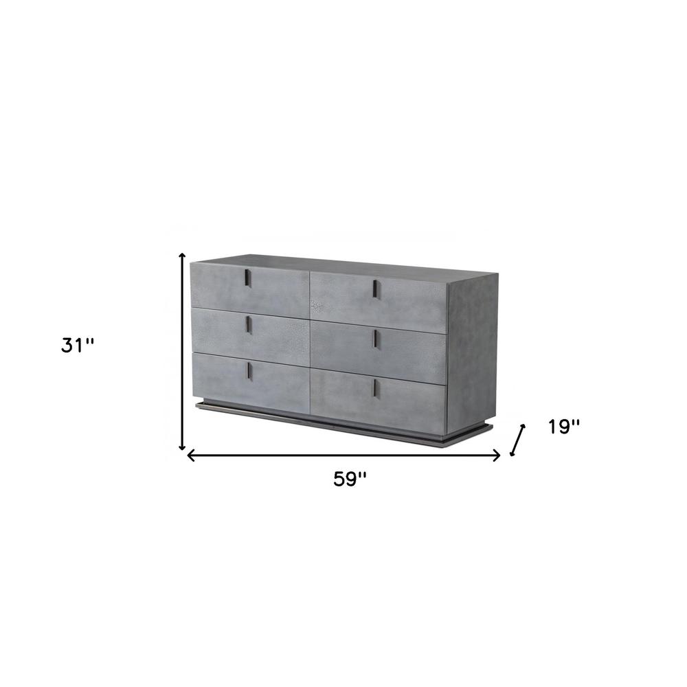 59" Gunmetal Grey Crackle Finish Six Drawer Double Dresser. Picture 5