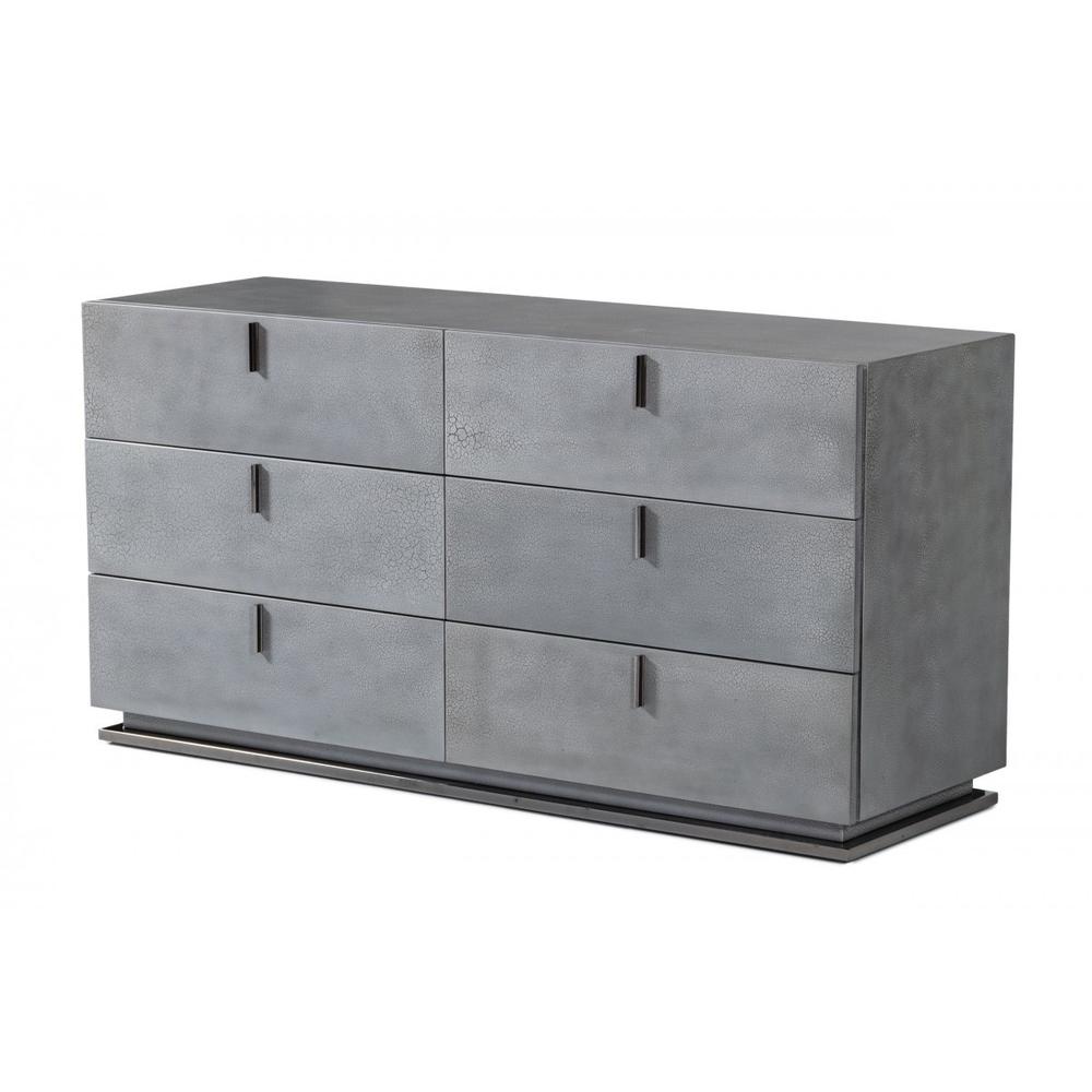 59" Gunmetal Grey Crackle Finish Six Drawer Double Dresser. Picture 1