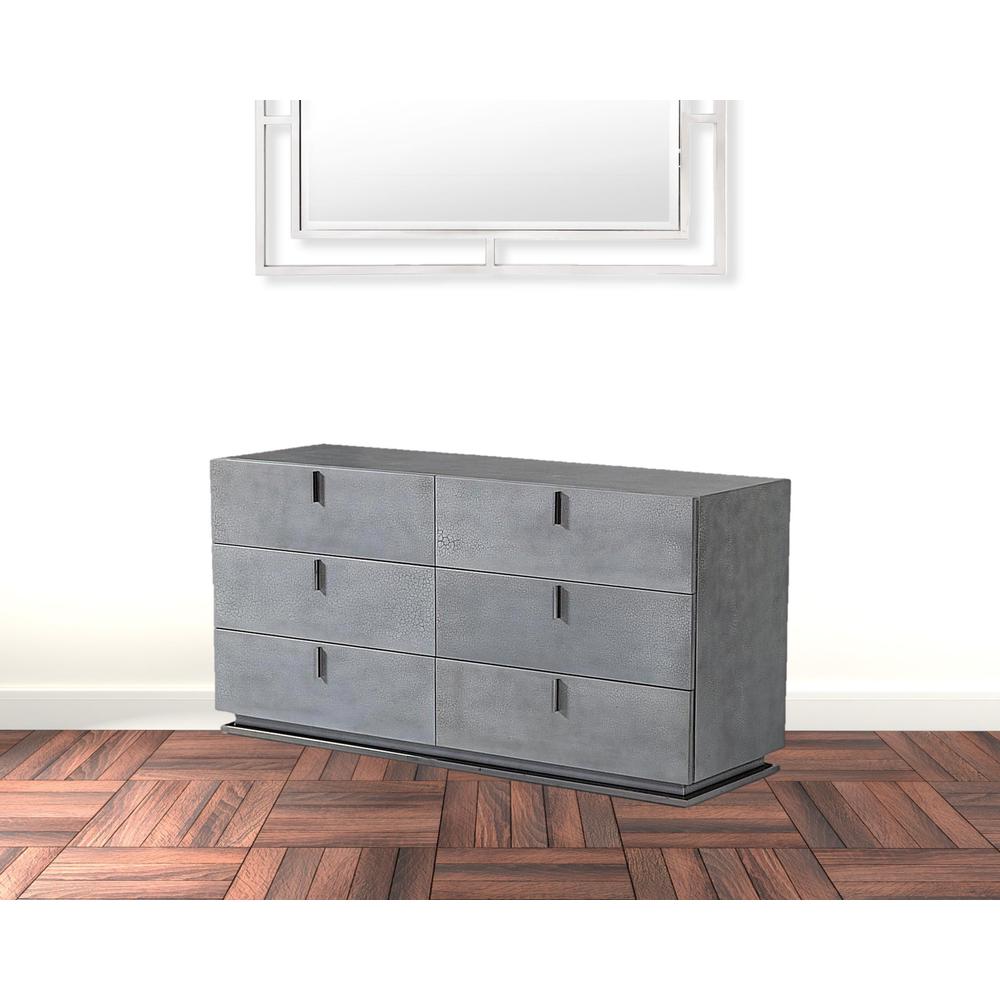 59" Gunmetal Grey Crackle Finish Six Drawer Double Dresser. Picture 2