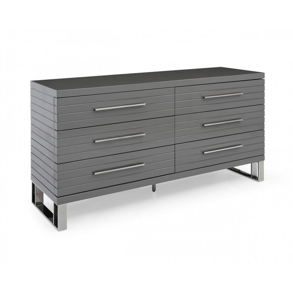 59" Grey Solid And Manufactured Wood Six Drawer Dresser. Picture 1