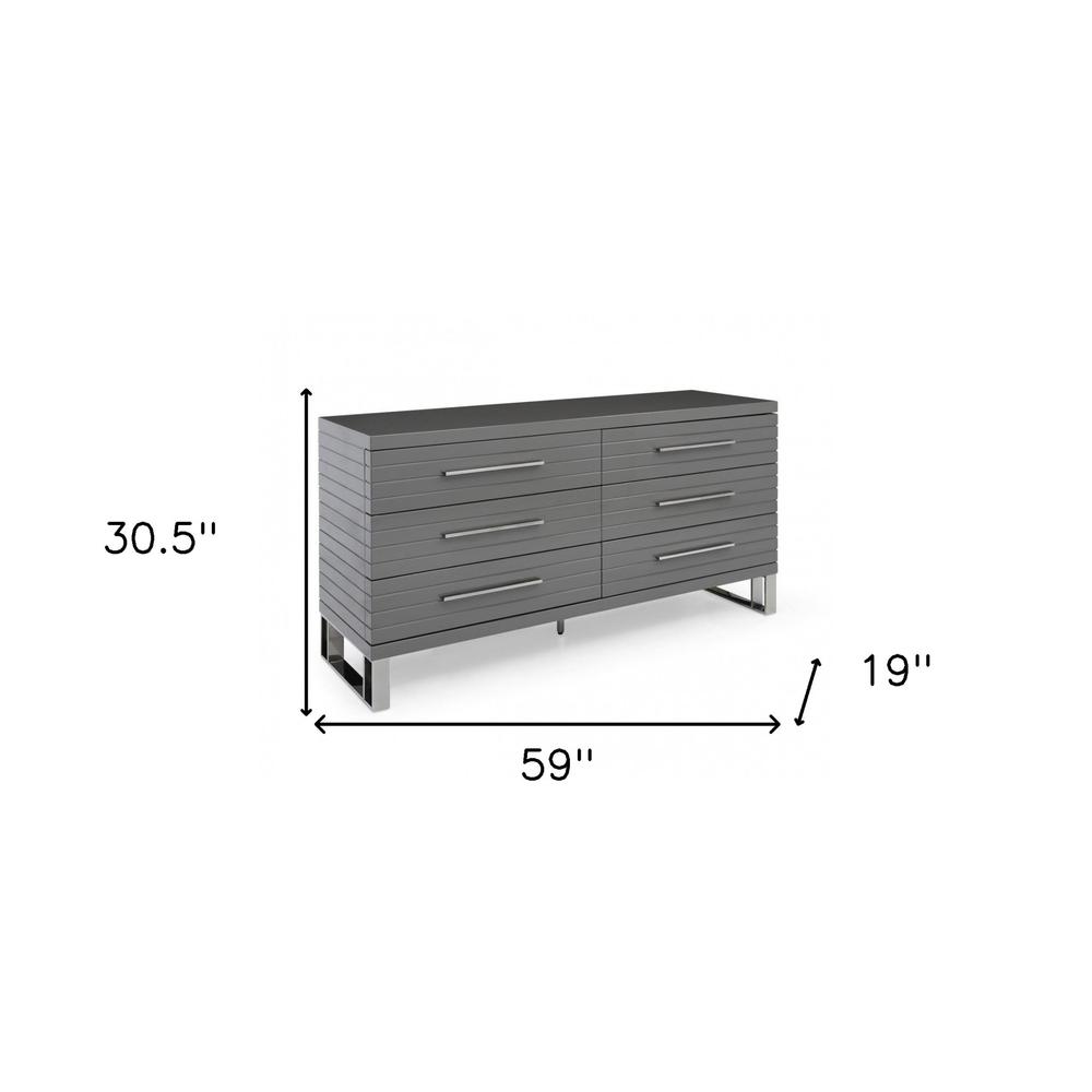 59" Grey Solid And Manufactured Wood Six Drawer Dresser. Picture 5