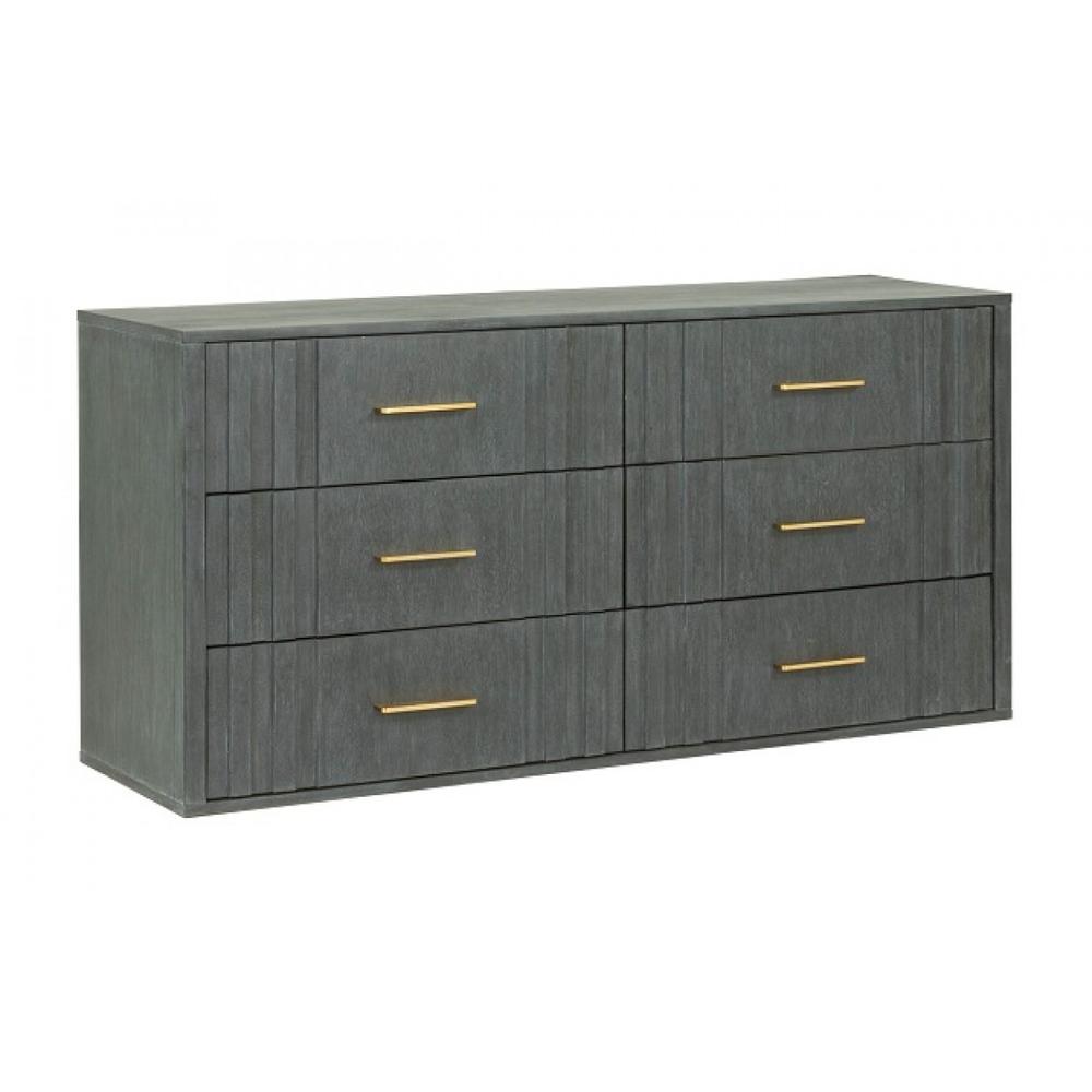 63" Dark Grey Solid And Manufactured Wood Six Drawer Dresser. Picture 2