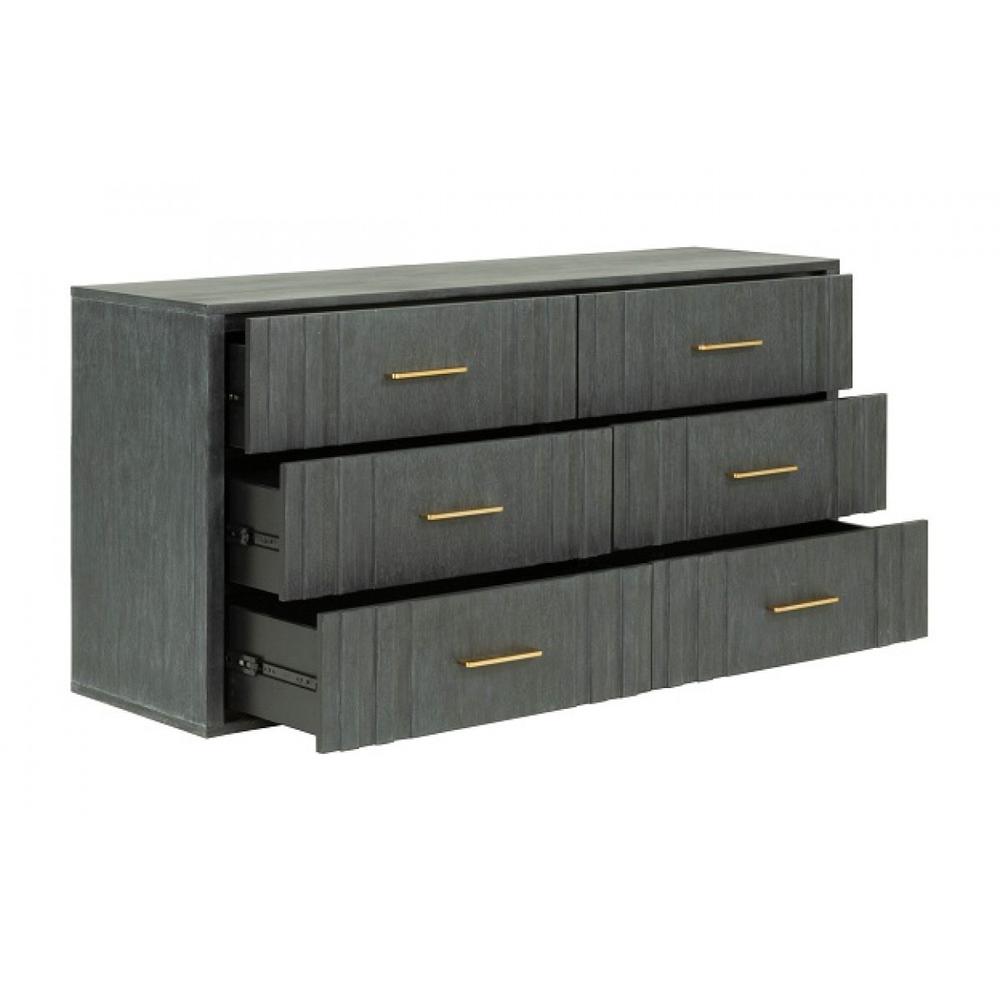 63" Dark Grey Solid And Manufactured Wood Six Drawer Dresser. Picture 1