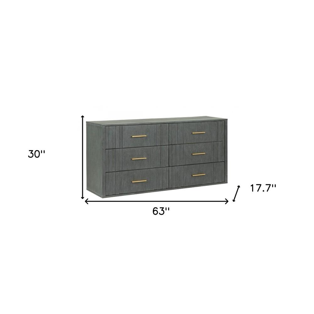 63" Dark Grey Solid And Manufactured Wood Six Drawer Dresser. Picture 5