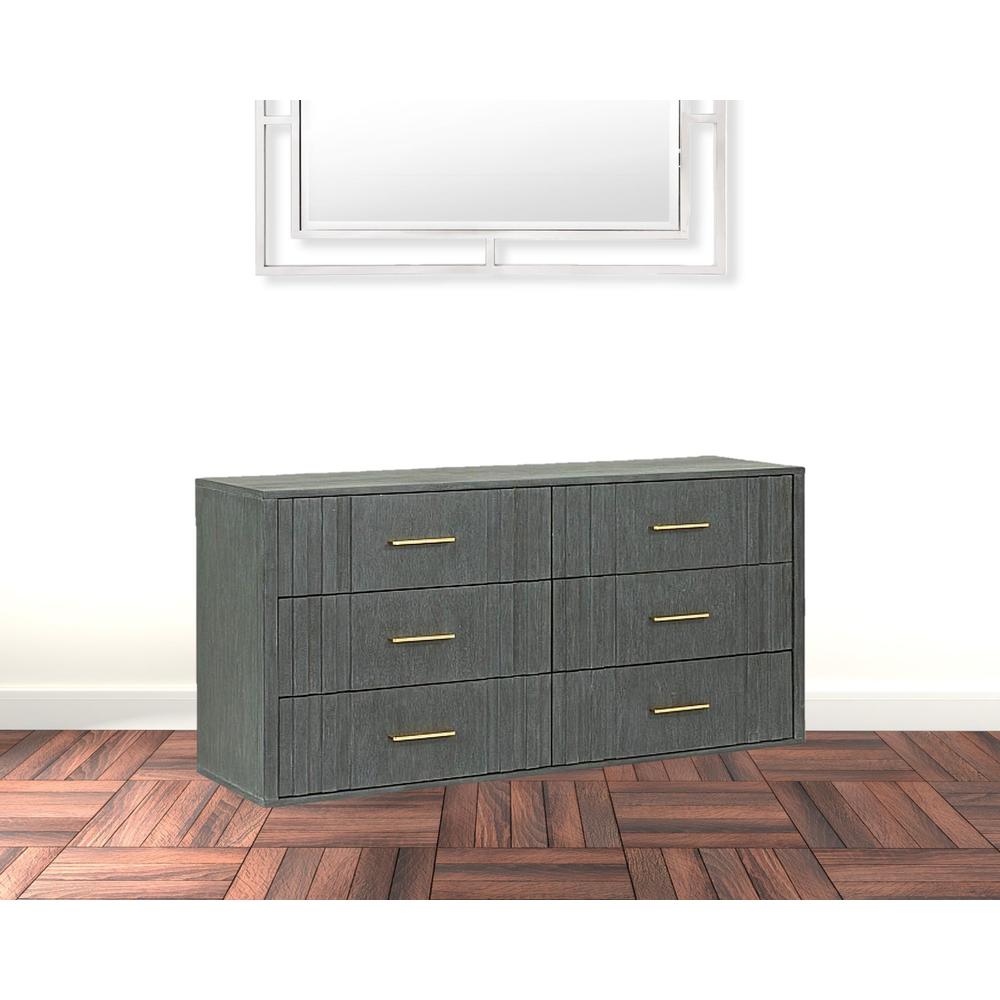 63" Dark Grey Solid And Manufactured Wood Six Drawer Dresser. Picture 3