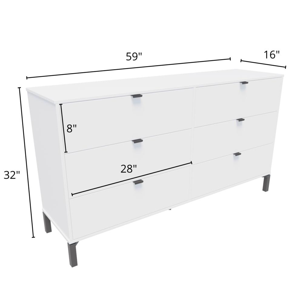 59" White and Black Six Drawer Double Dresser. Picture 6
