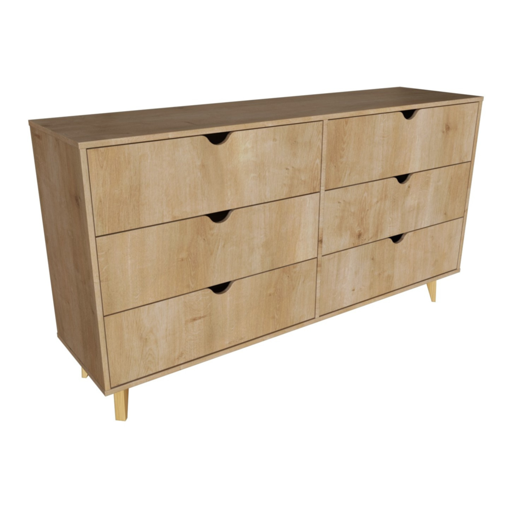 59" Natural Scoop Handle Six Drawer Double Dresser. Picture 2