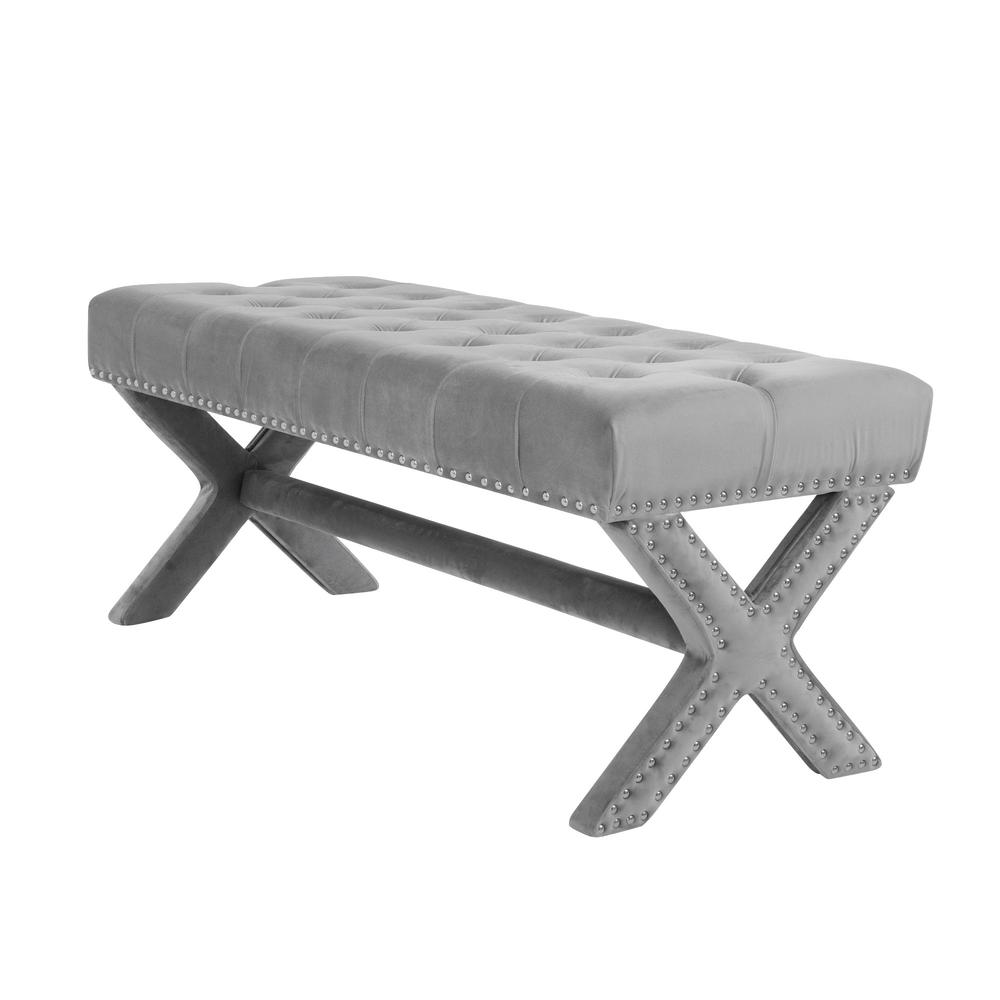 45" Gray Upholstered Velvet Bench. Picture 3