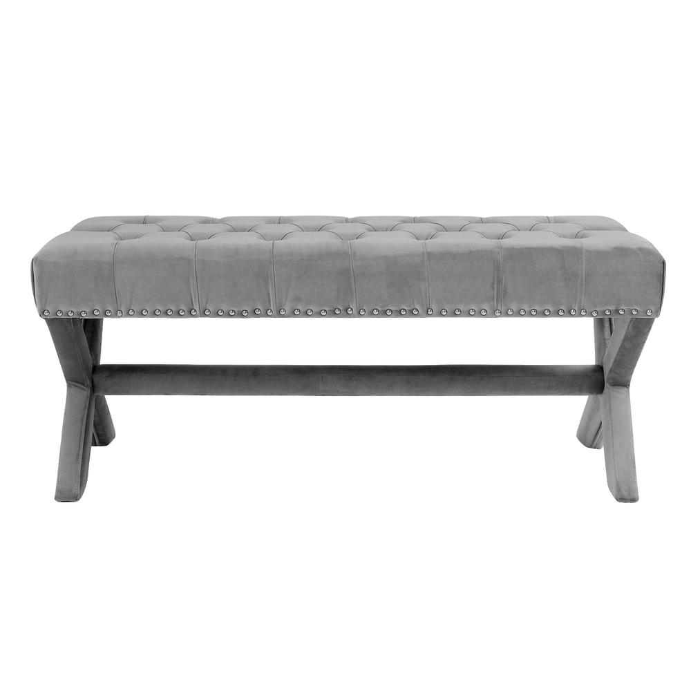 45" Gray Upholstered Velvet Bench. Picture 1