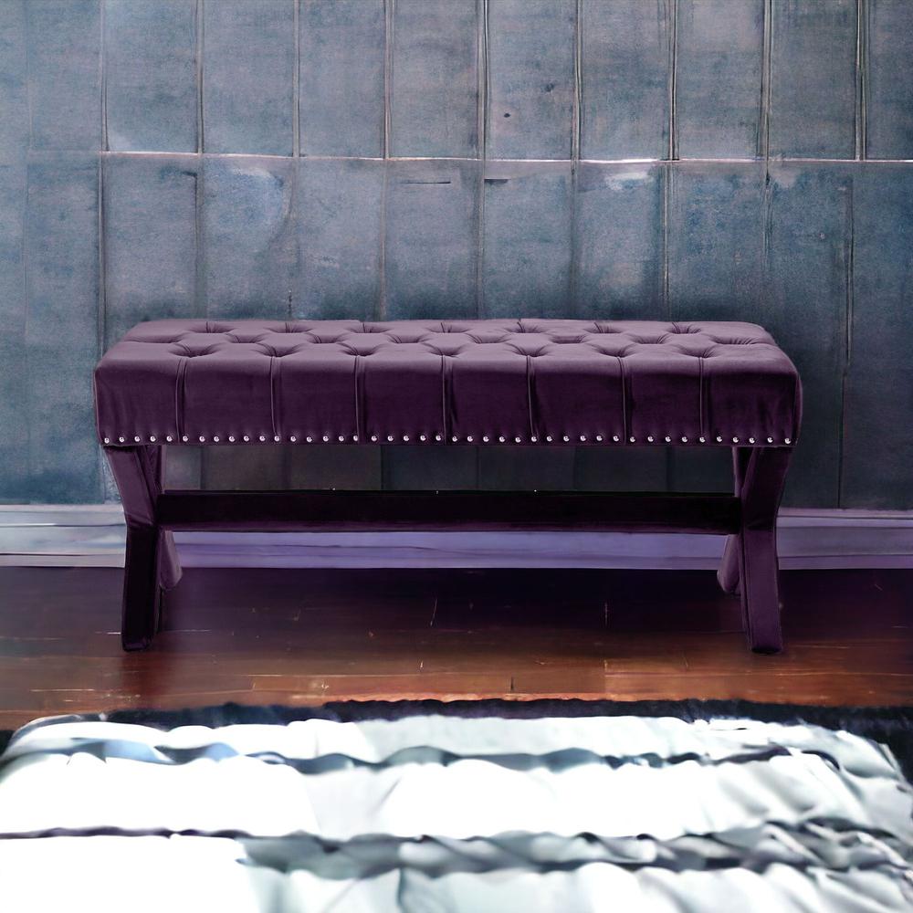 45" Plum And Purple Upholstered Velvet Bench. Picture 2