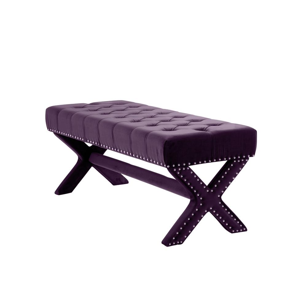 45" Plum And Purple Upholstered Velvet Bench. Picture 3