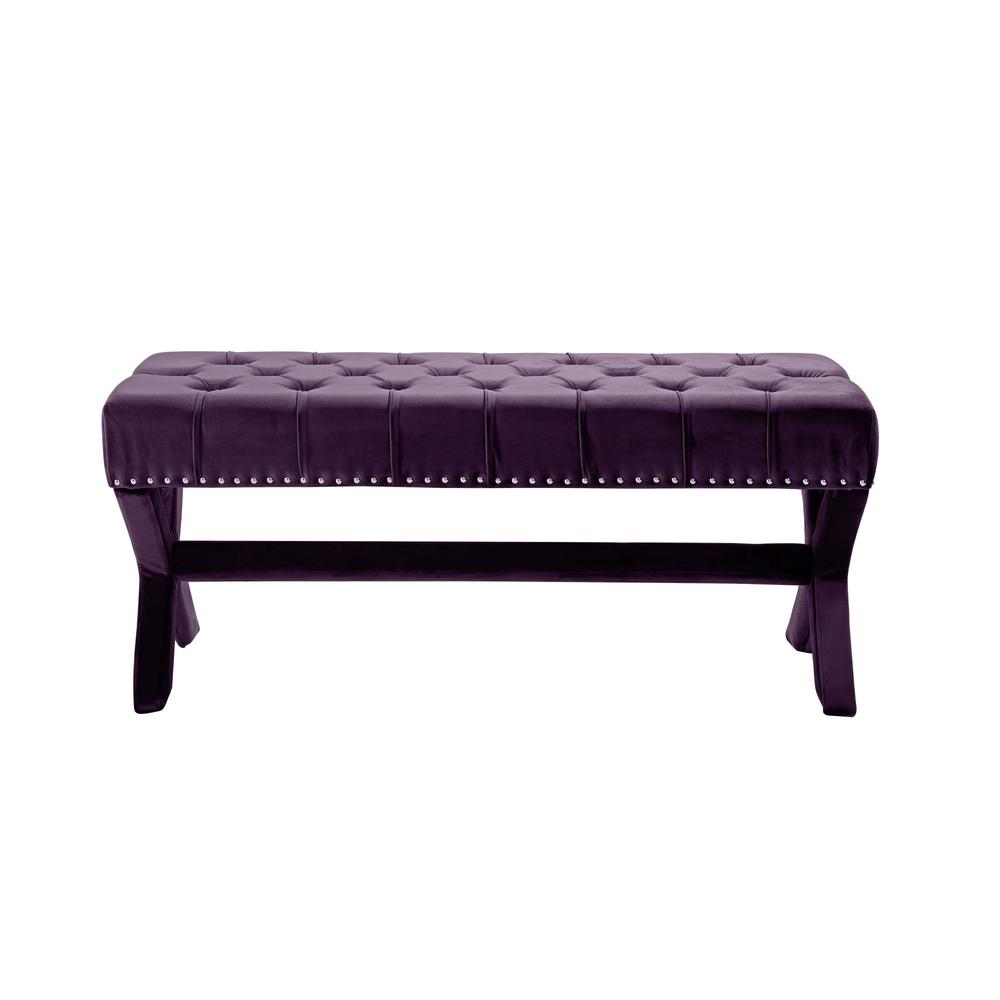 45" Plum And Purple Upholstered Velvet Bench. Picture 1