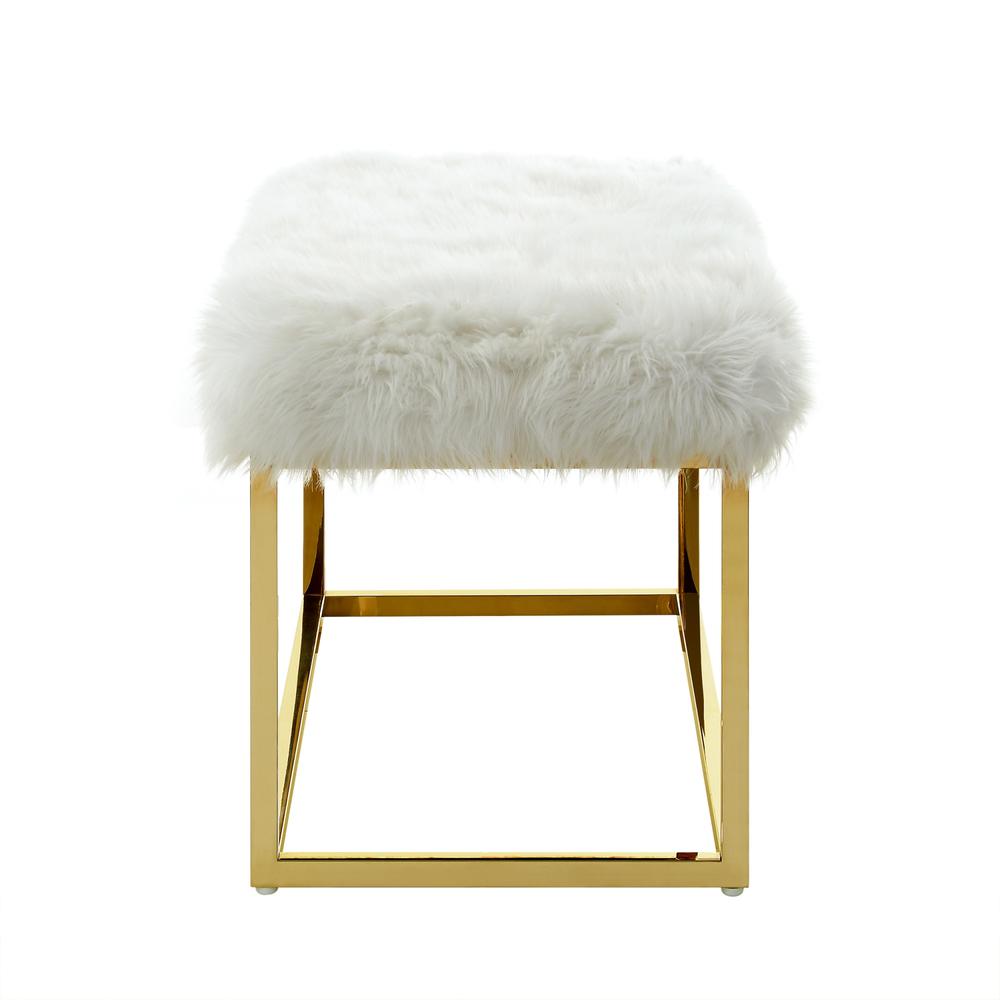 40" White And Gold Upholstered Faux Fur Bench. Picture 5