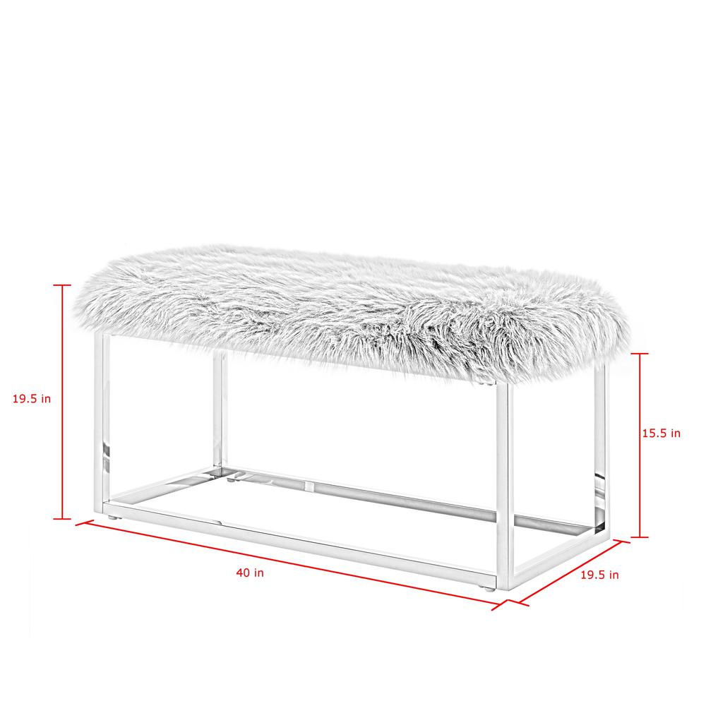 40" White And Gold Upholstered Faux Fur Bench. Picture 7