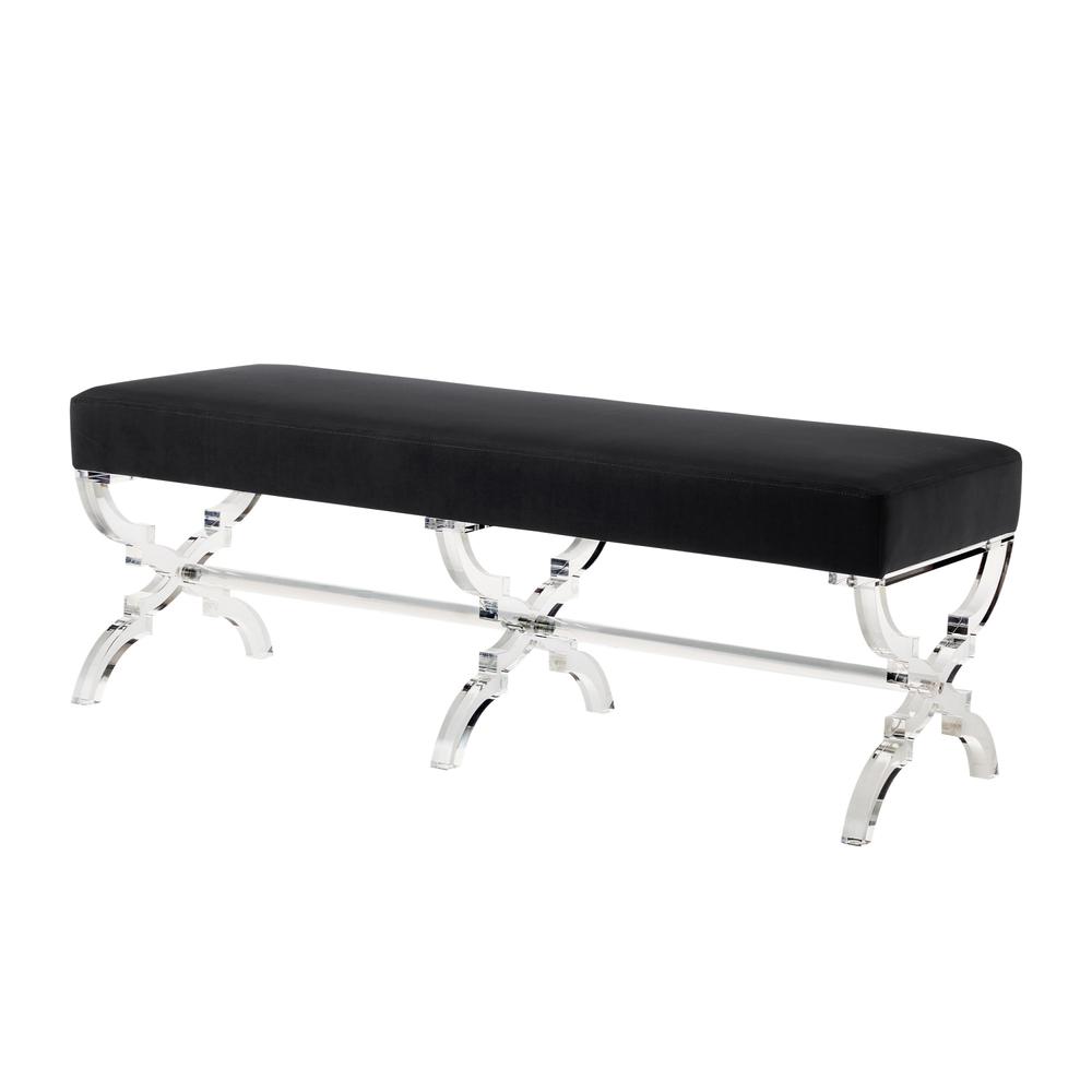 48" Black And Clear Upholstered Velvet Bench. Picture 1