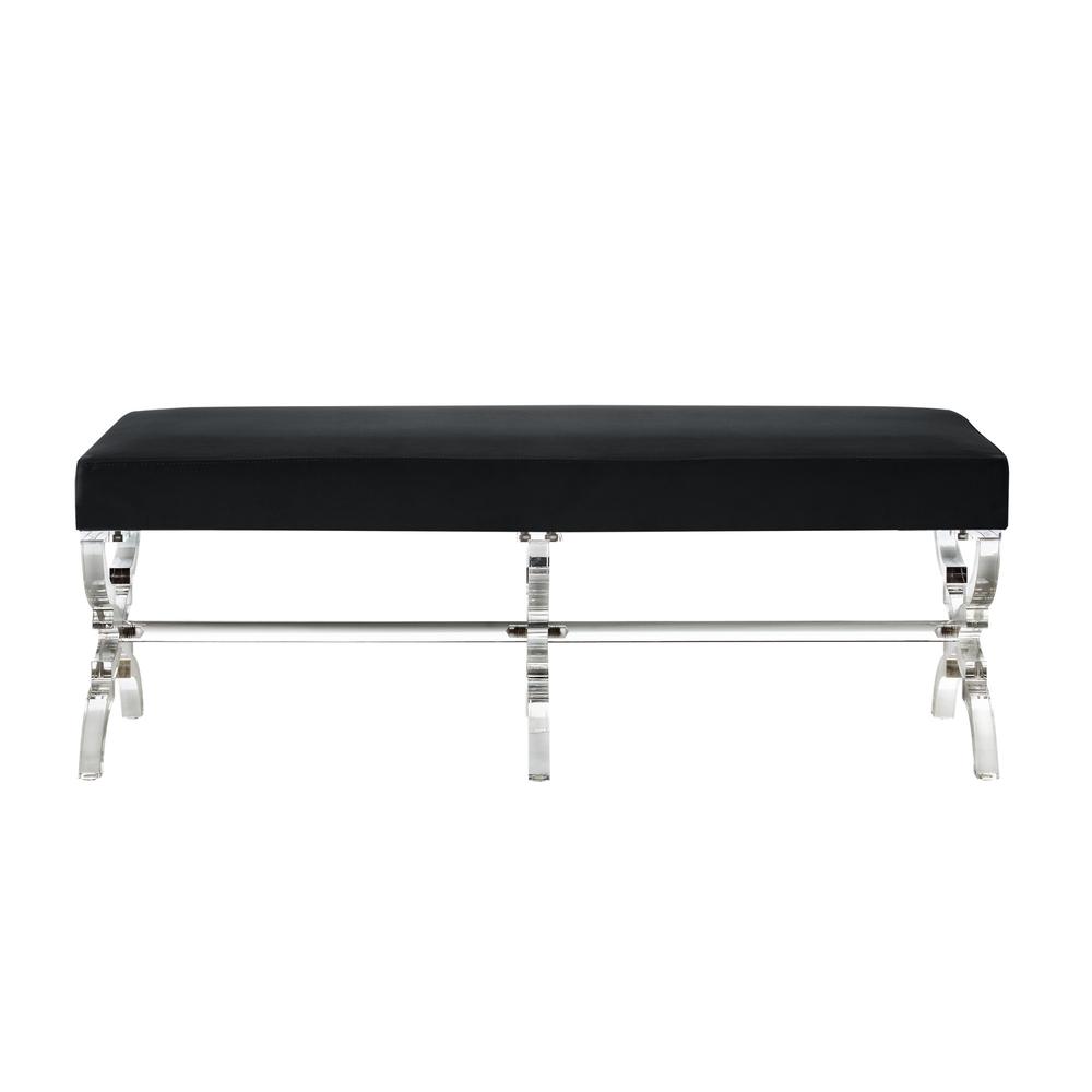 48" Black And Clear Upholstered Velvet Bench. Picture 3
