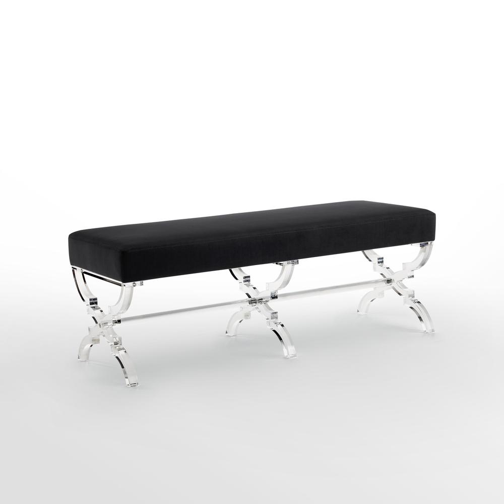 48" Black And Clear Upholstered Velvet Bench. Picture 4