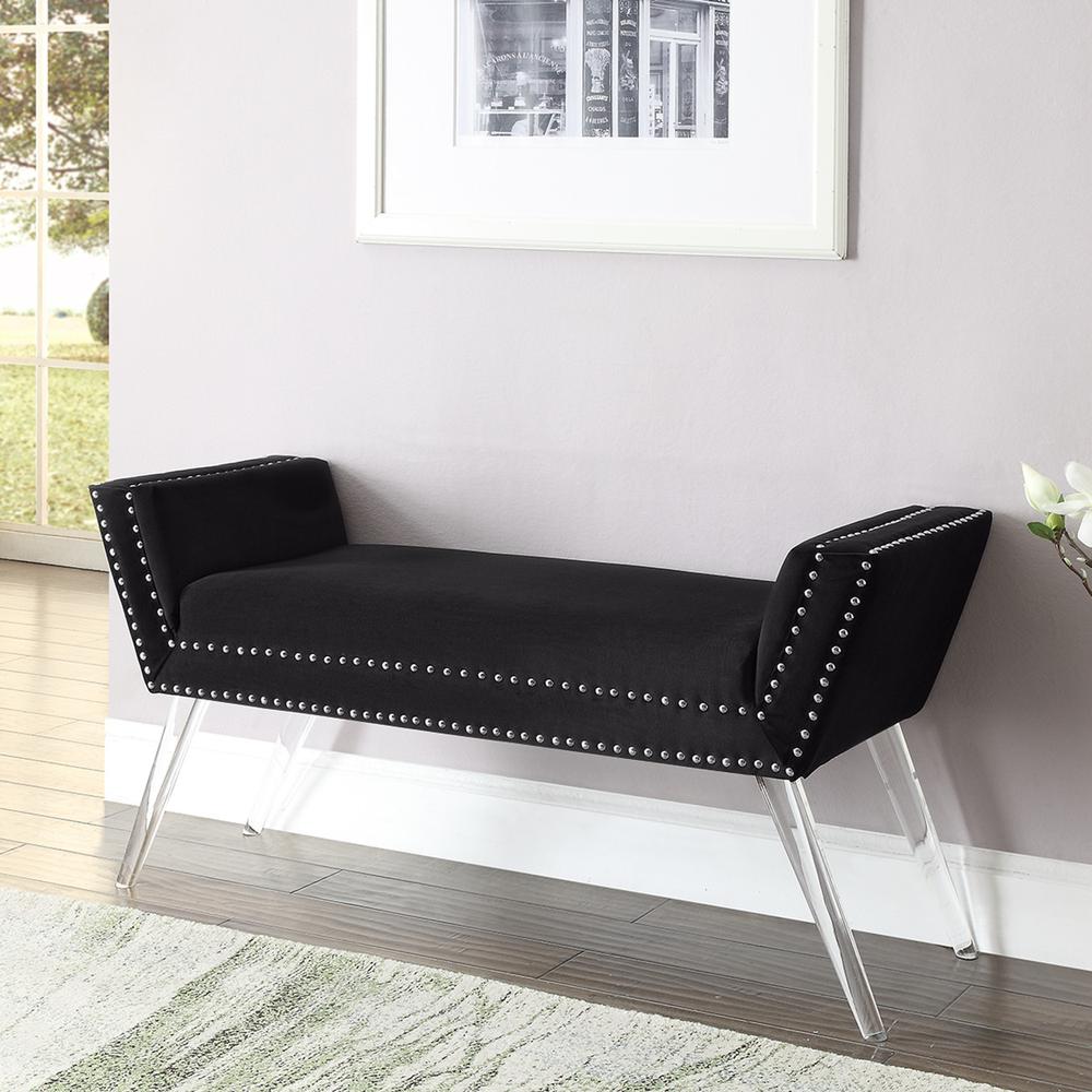 45" Black And Clear Upholstered Velvet Bench. Picture 7