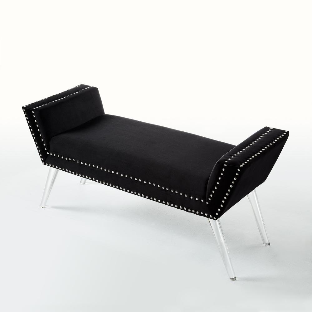45" Black And Clear Upholstered Velvet Bench. Picture 1