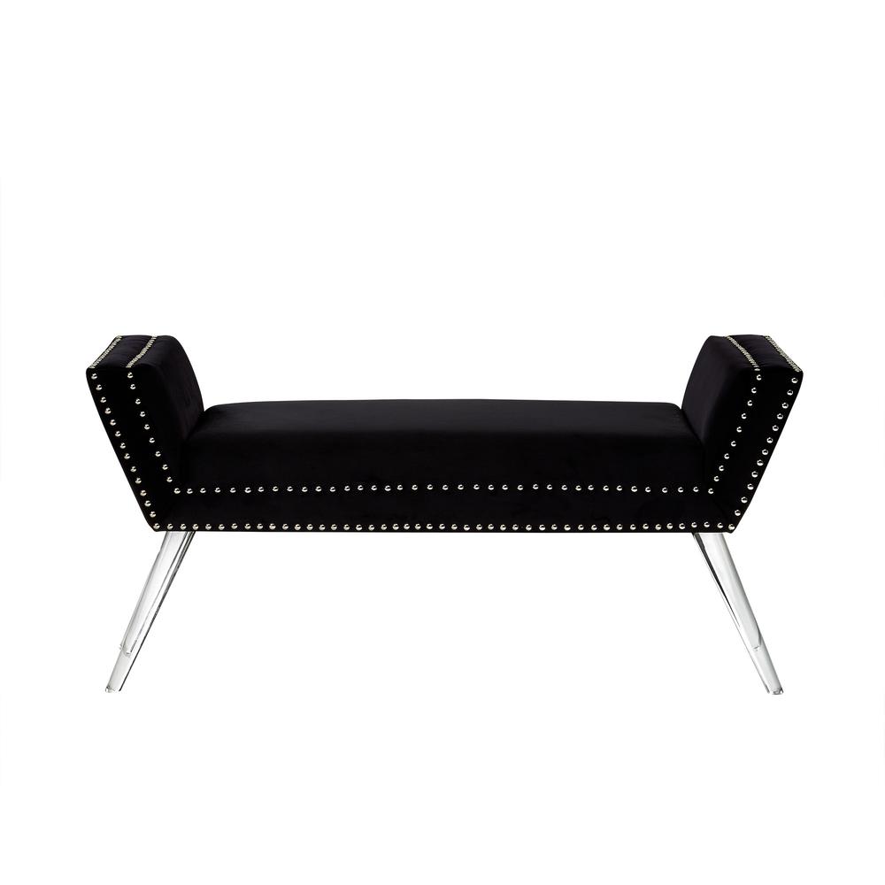 45" Black And Clear Upholstered Velvet Bench. Picture 3