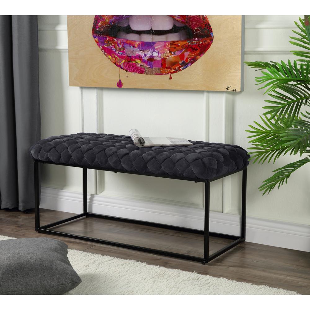 39" Black Upholstered Velvet Bench. Picture 7
