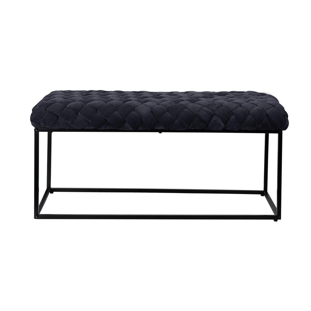 39" Black Upholstered Velvet Bench. Picture 1