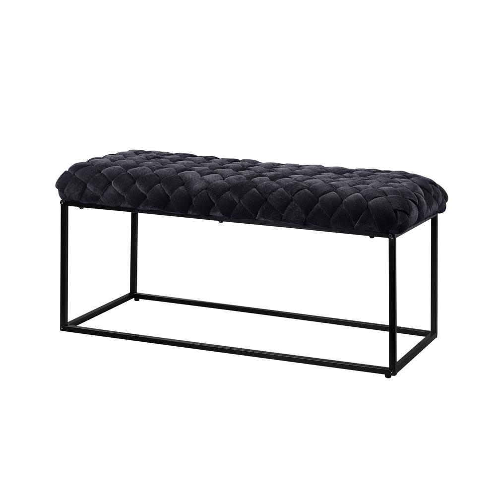 39" Black Upholstered Velvet Bench. Picture 3