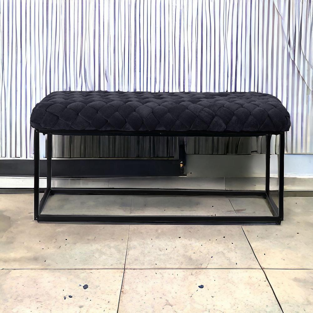 39" Black Upholstered Velvet Bench. Picture 2